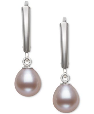 Dyed Cultured Freshwater Pearl (7-8mm) Leverback Drop Earrings in Sterling Silver