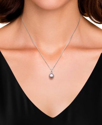 2-Pc. Set Dyed Black Peacock Cultured Freshwater Pearl (9-10mm) & Lab-Created White Sapphire (1/3 ct. t.w.) Pendant Necklace & Stud Earrings in Sterling Silver (Also in Blush Pink Freshwater Pearl)