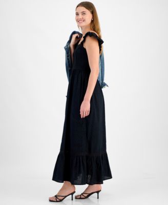 Women's Cotton Ruffled-Strap Swiss Dot Maxi Dress, Exclusively at Macy's
