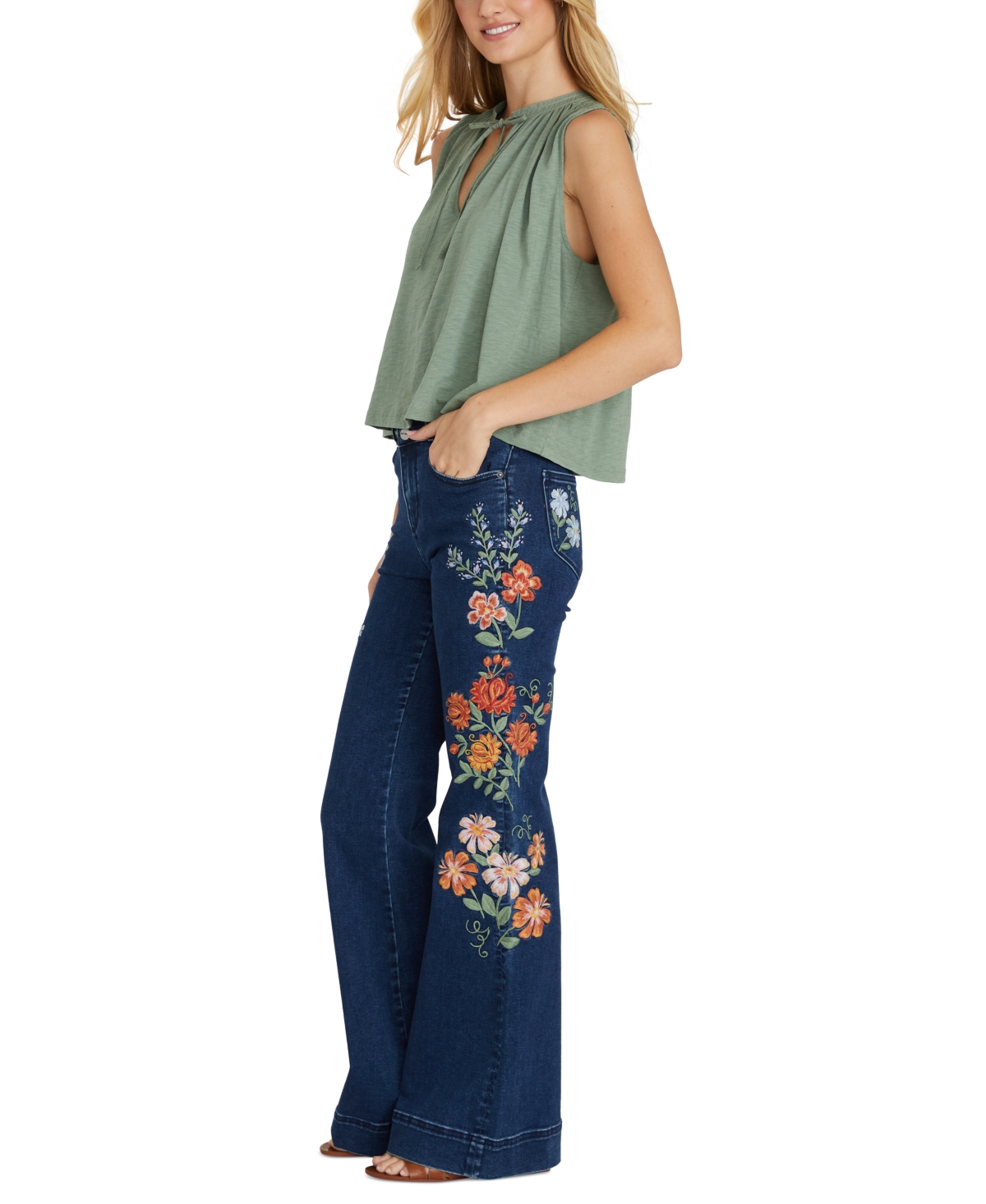Driftwood Women's Fallon Flared Jeans X Pressed Flowers In Medium Wash