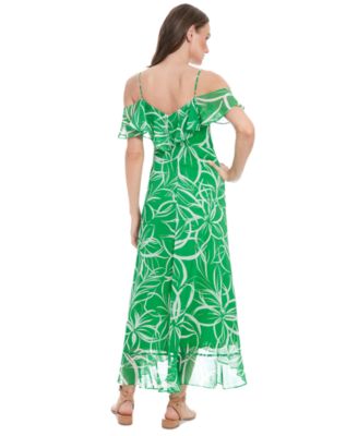 Petite Printed Cold-Shoulder Maxi Dress