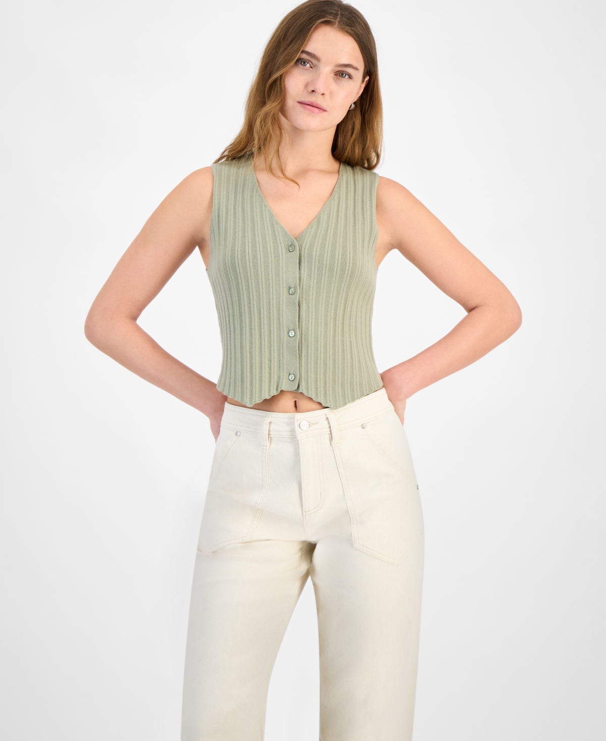 Women's Rib-Knit Sweater Vest, Exclusively at Macy's - Calla Lily
