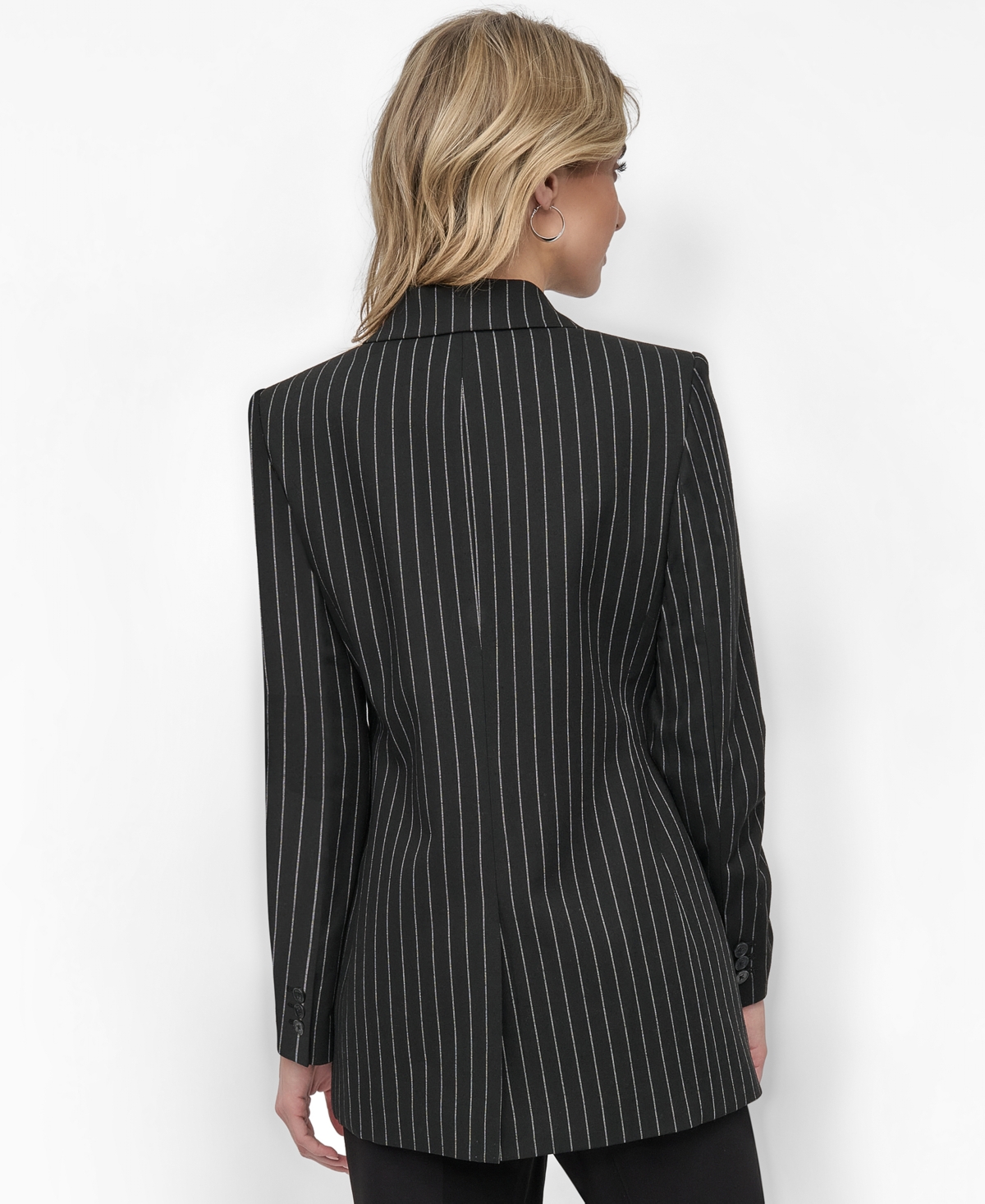 Shop Dkny Women's Pinstripe Double-breasted Peak-lapel Blazer In Black,ivory Stripe