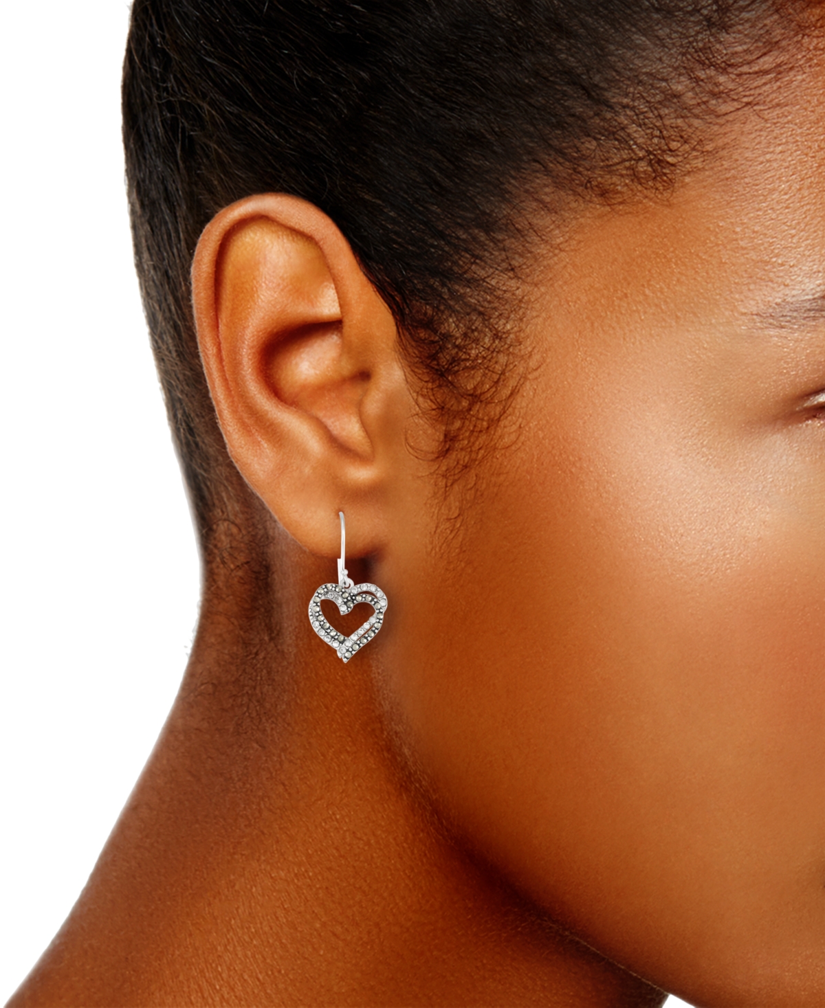 Macy's Crystal & Marcasite Interlocking Double Heart Drop Earrings In Sterling Silver In Marcasite