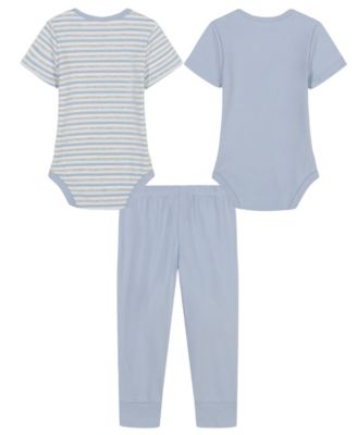 Baby Boys 3-Piece 2 Short Sleeve Bodysuits and Blue Fog Joggers Set