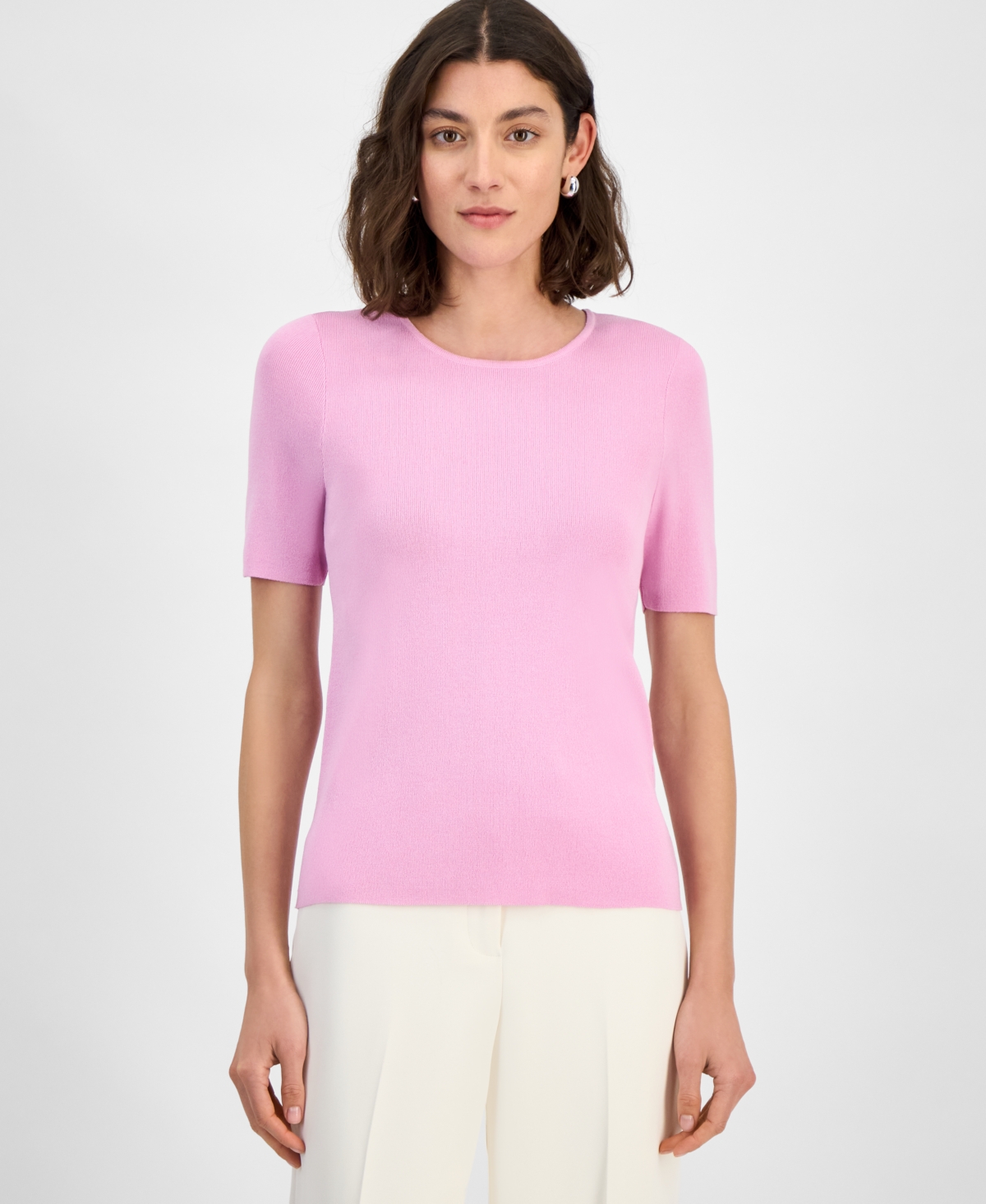 Shop Tahari Asl Women's Fine-rib Crewneck Sweater T-shirt