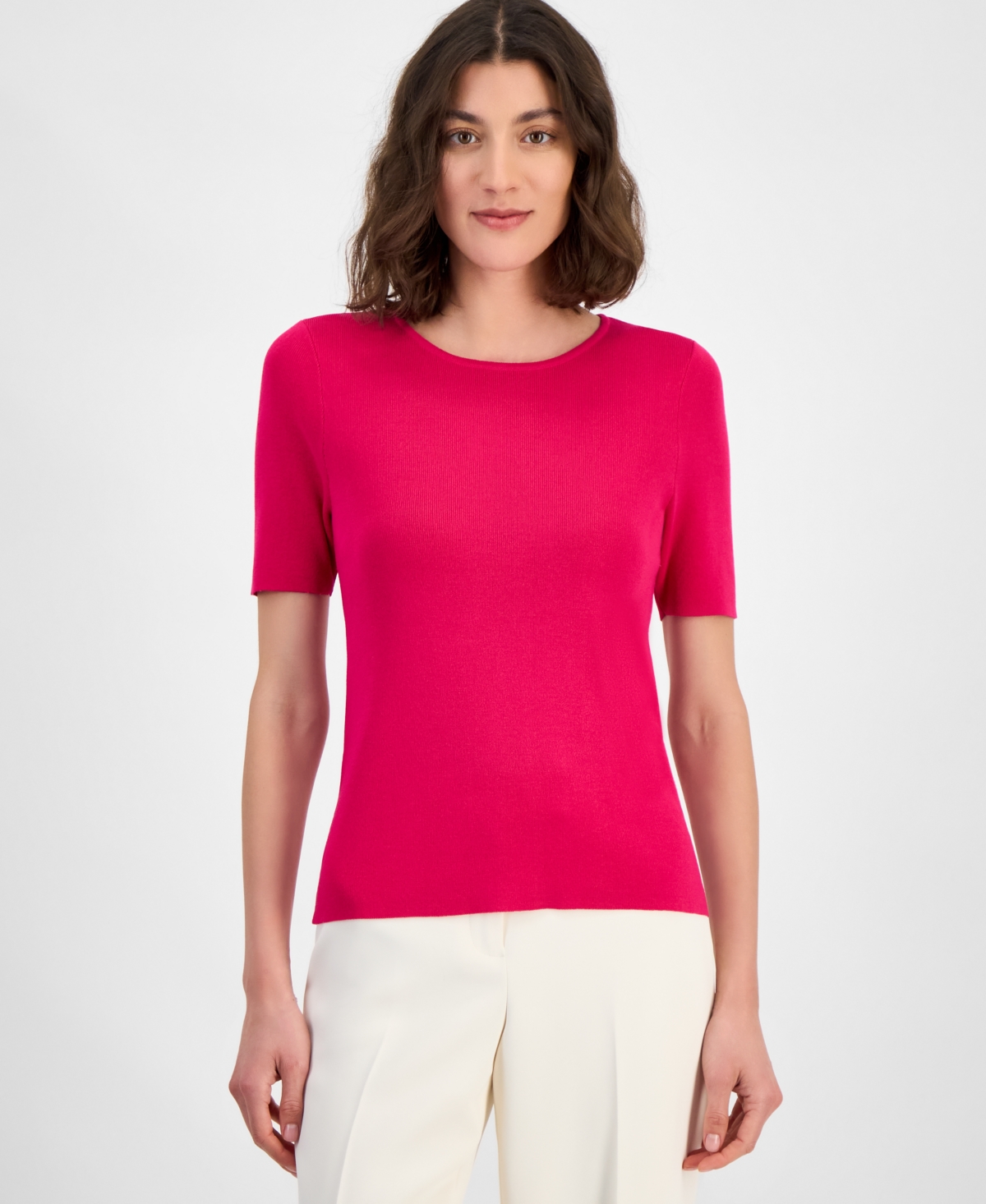 Shop Tahari Asl Women's Fine-rib Crewneck Sweater T-shirt