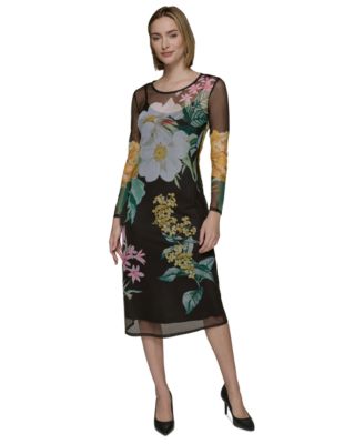 KARL LAGERFELD PARIS - Women's Sheer Floral Knit Dress