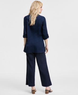Tommy Hilfiger Womens Floral Puff Print Tunic Wide Leg Pants In Sky Captain