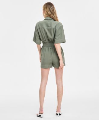 Women's Belted Short-Sleeve Utility Romper, Created for Macy's