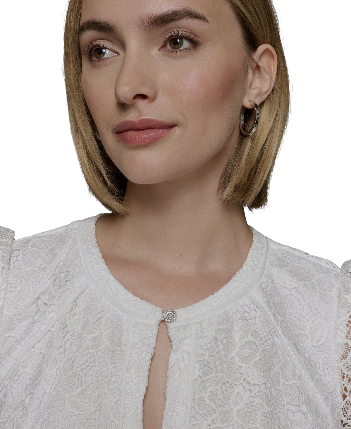 Karl Lagerfeld Women's Lace Keyhole Midi Dress In Soft White
