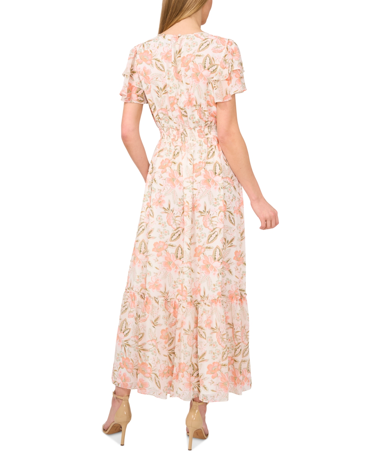 Shop Cece Women's Printed Flutter-sleeve Maxi Dress In New Ivory
