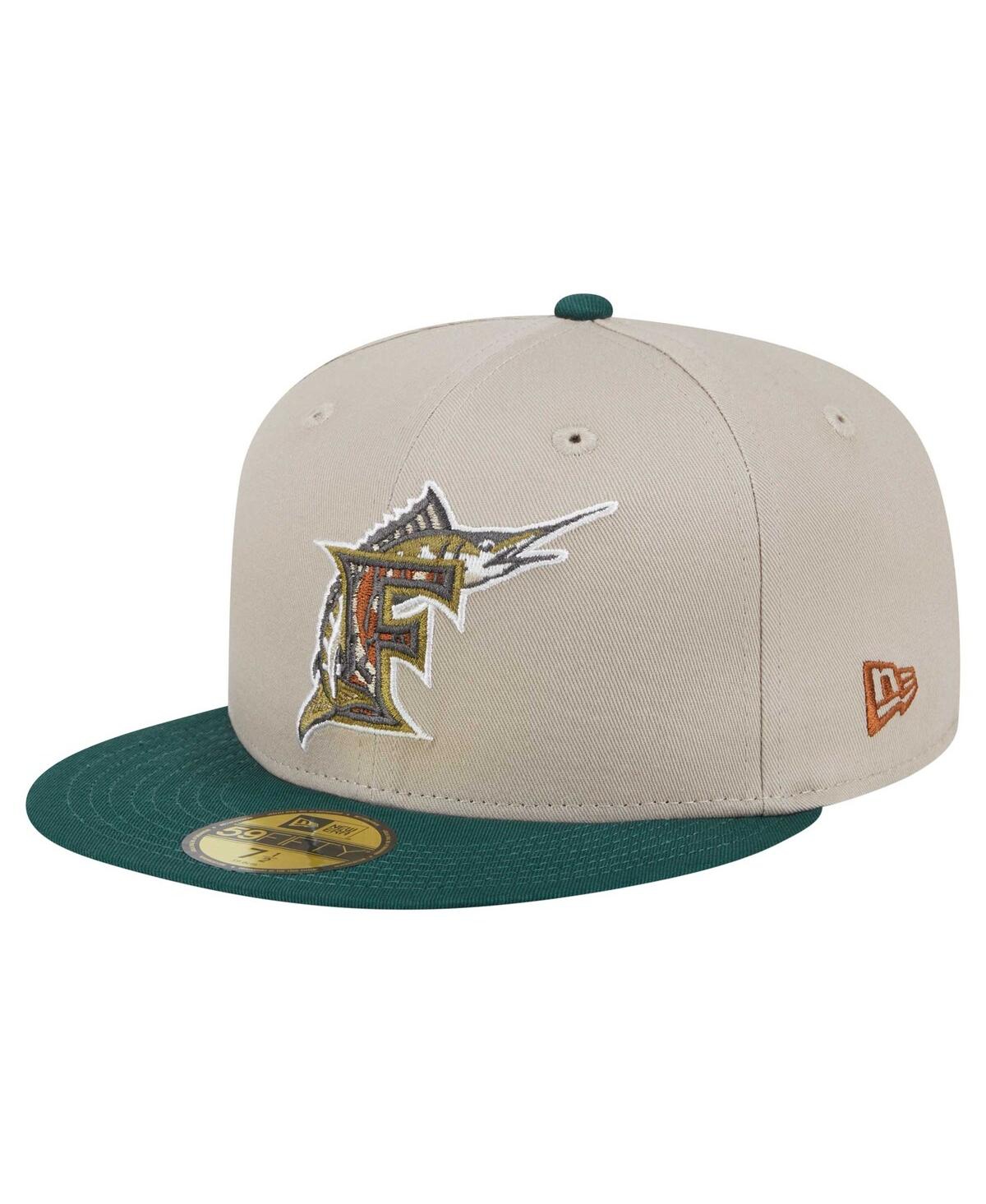 NEW ERA MEN'S NATURAL/HUNTER GREEN FLORIDA MARLINS COOPERSTOWN COLLECTION LIFESTYLE TREE BARK FILL 59FIFTY F 