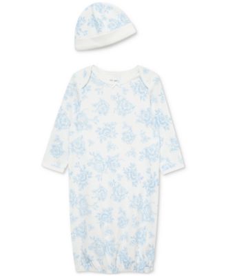 Little Me - Baby Girls Roses Cotton Gown & Hat, 2 Piece Set