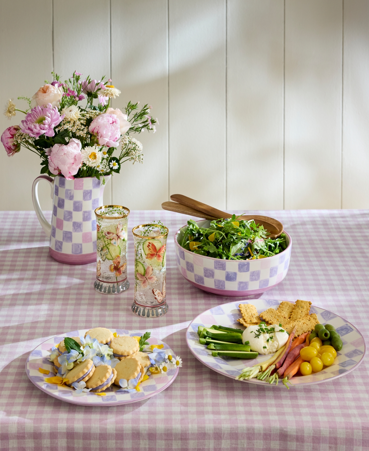 Mackenzie-childs Lilac Check Round Platter