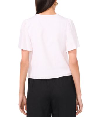 Women's Tie-Front Flutter-Sleeve V-Neck Top