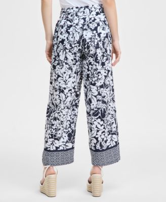 Women's Floral-Print Pull-On Wide-Leg Pants