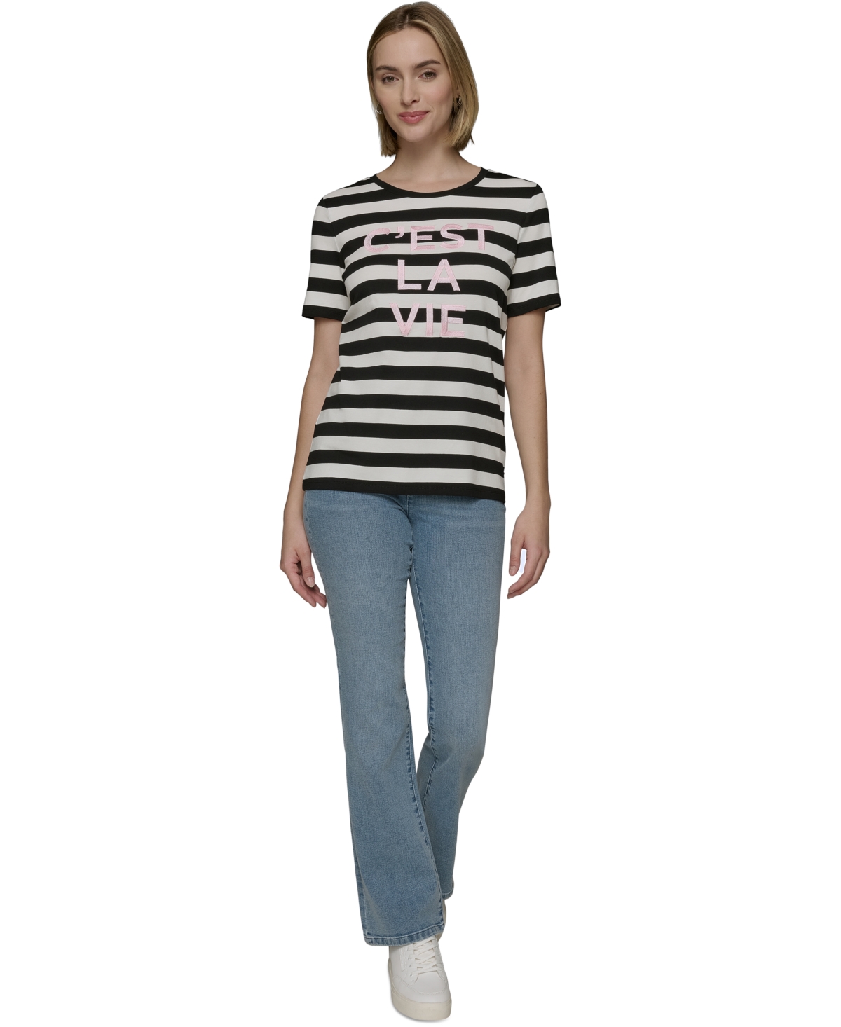Karl Lagerfeld Plus Size C'est La Vie Striped Tee In Parfait