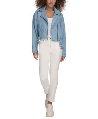 ジャケット・アウター no mass prod cropped moto denim jacket L Taking Your Time Stretch Cropped Moto Denim Jacket - Teal