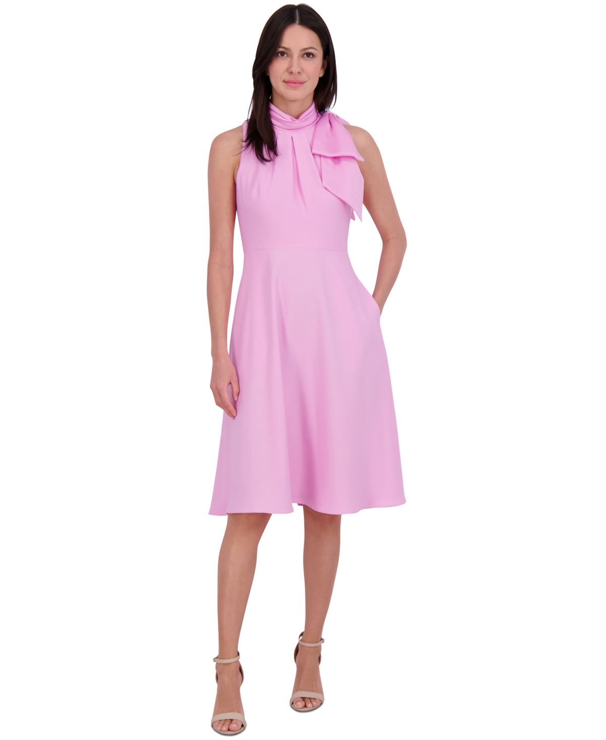 Women's Mock-Neck Bow-Trim Sleeveless Dress - Pink