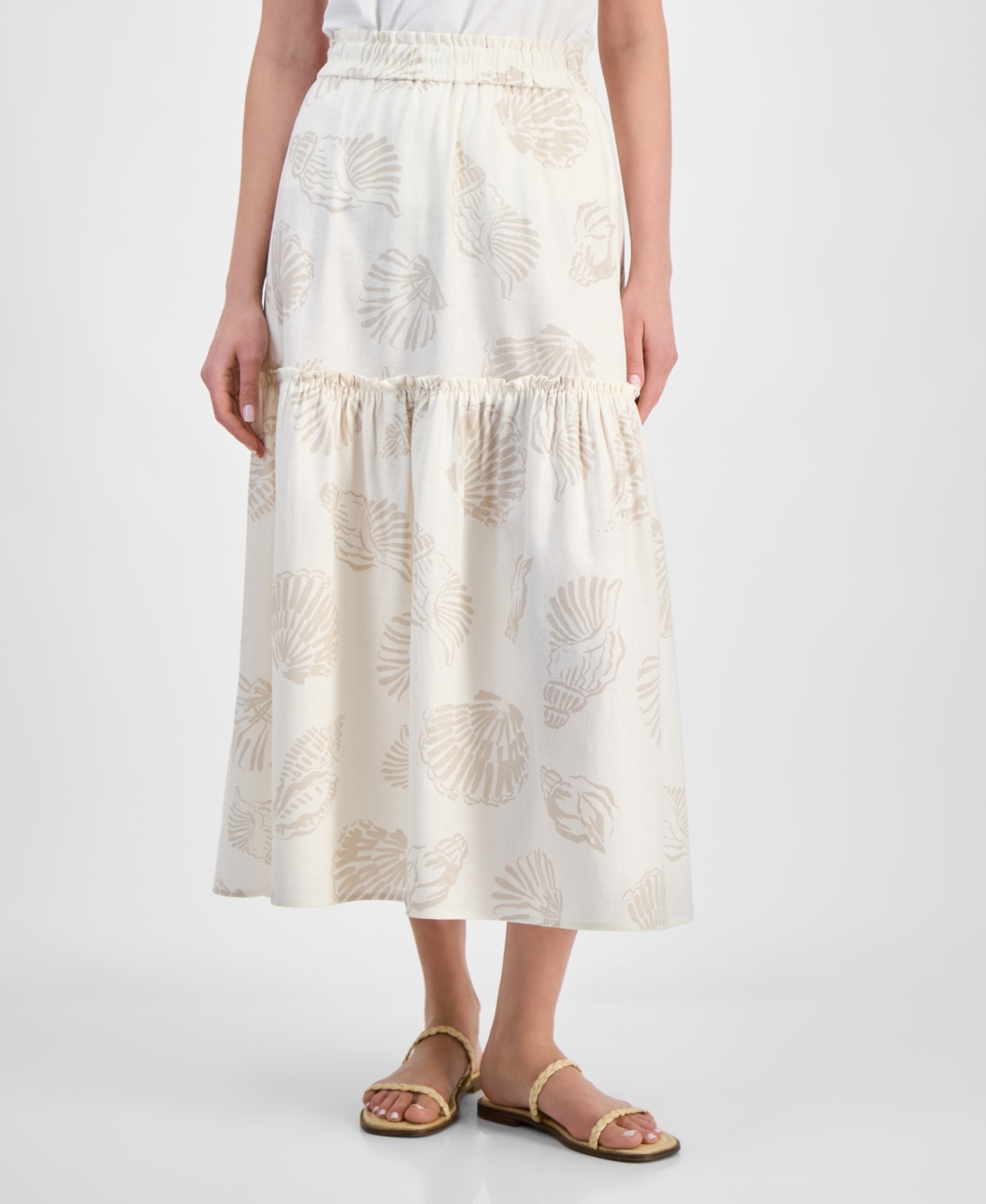 Jones New York Petite Pull-on Tiered Midi Skirt In Jones White,natural Stone