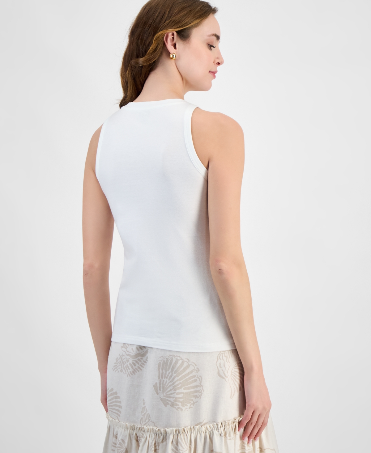 Jones New York Womens Cutaway Applique Tank Top Tiered Maxi Skirt In Nyc White
