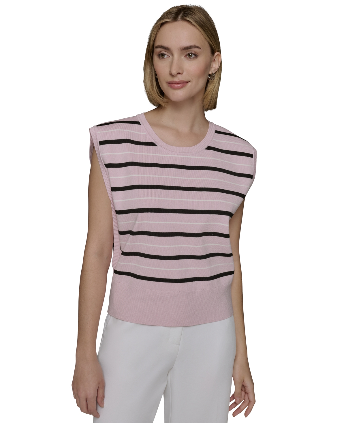 Karl Lagerfeld Striped Sleeveless Sweater In Parfait,black