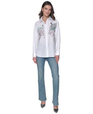 KARL LAGERFELD PARIS Women's Cotton Paris Scene Embellished