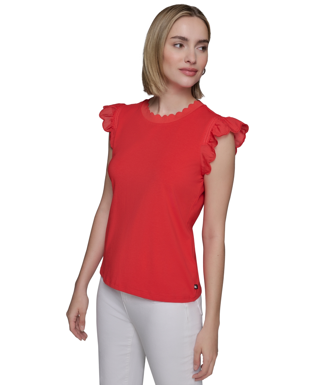 KARL LAGERFELD WOMEN'S SCALLOPED FLUTTER-SLEEVE TOP 