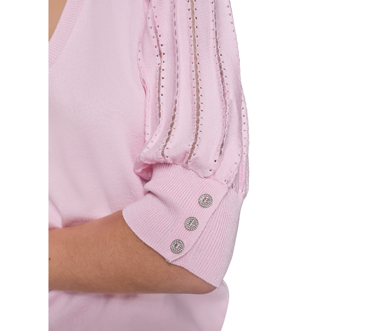 Shop Karl Lagerfeld Women's Puffed-sleeve V-neck Sweater In Parfait