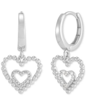 Diamond Double Heart Drop Earrings (1/10 ct. t.w.) in Sterling Silver