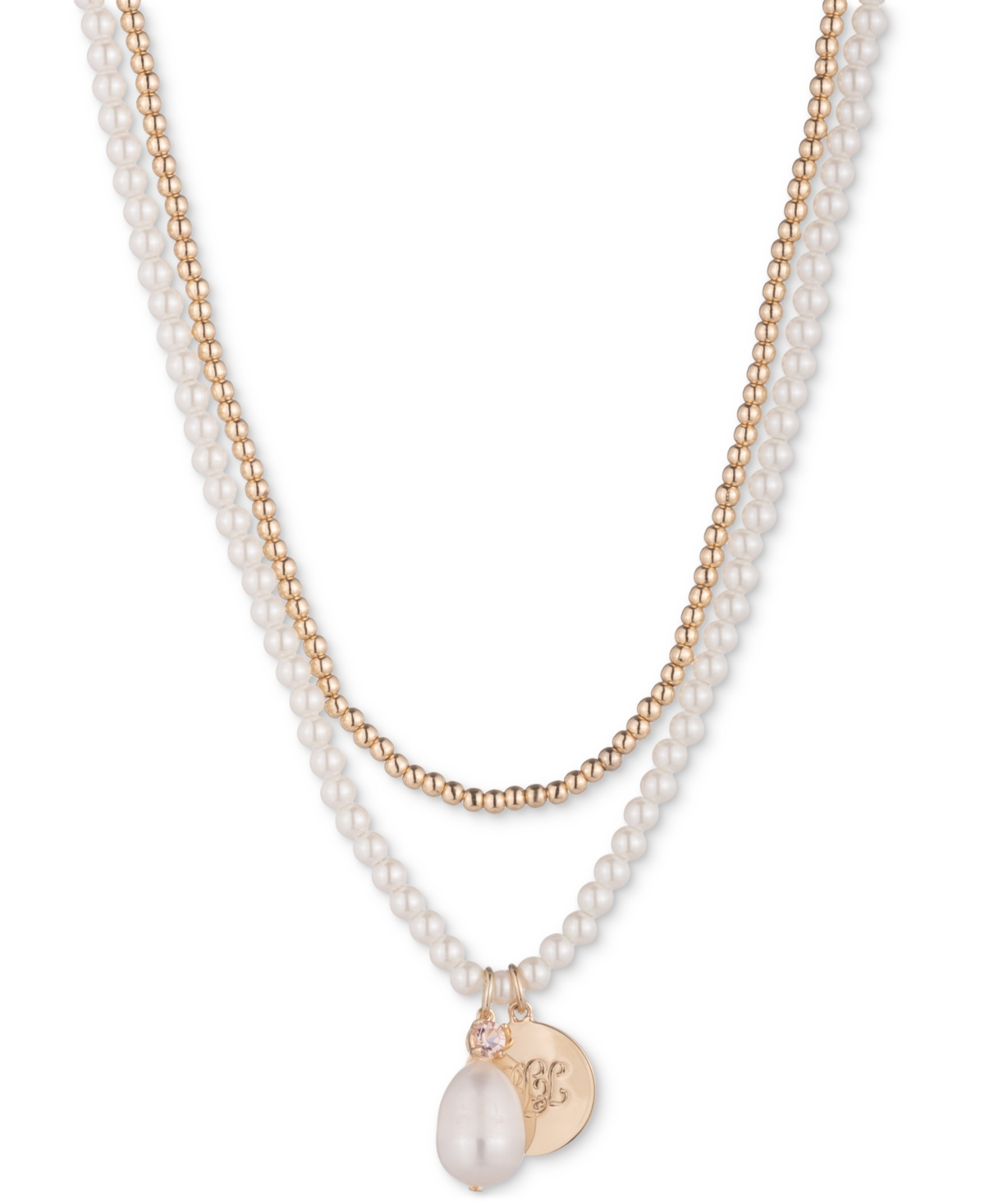 Gold-Tone Freshwater & Imitation Pearl Layered Pendant Necklace, 16" + 3" extender - Crystal/Silver