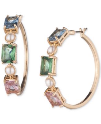 Lauren Ralph Lauren - Gold-Tone Imitation Pearl & Stone Medium Hoop Earrings, 1.5"