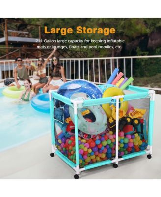 Extra Large Mesh Pool Storage Bin 214 Gallon Noodles Holder Toys Organizer 6 Wheels Rolling Cart Blue