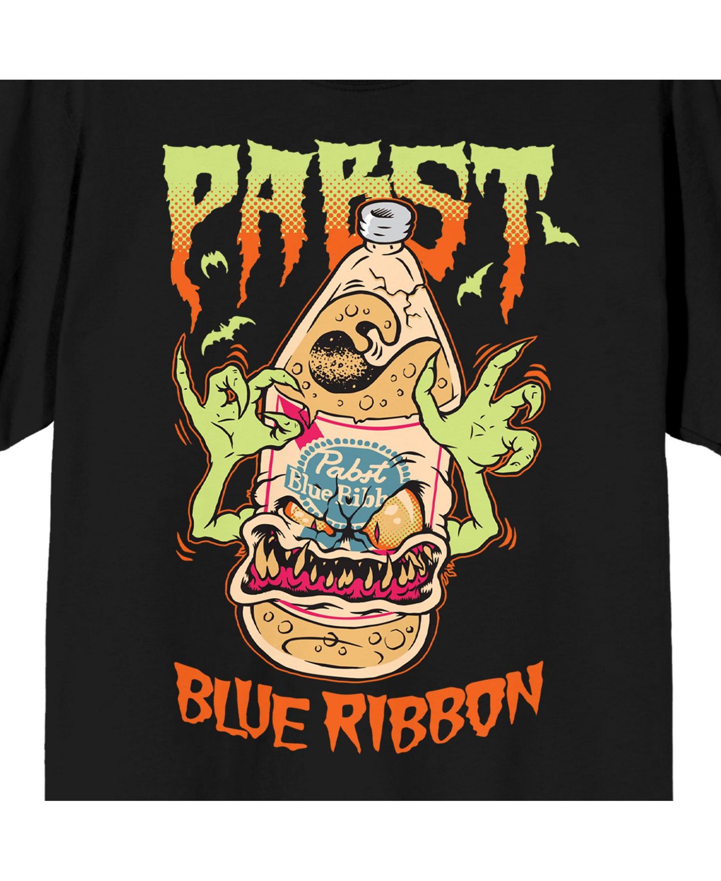 Мужская футболка Pabst Blue Ribbon Big & Tall Halloween Beer Bottle Monster Crew Neck Short Sleeve Black T-shirt -4XL, цвет: Чёрный — фото 2