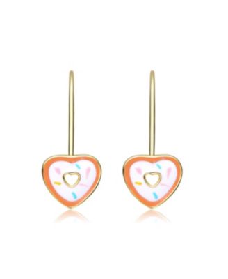 Sterling Silver 14K Gold Plated with Multi Colored Enamel Heart Donut Earrings