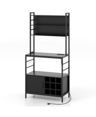 Wine Bottle Holder Bar Cabinet with S-Hooks for Glassware and Accessories