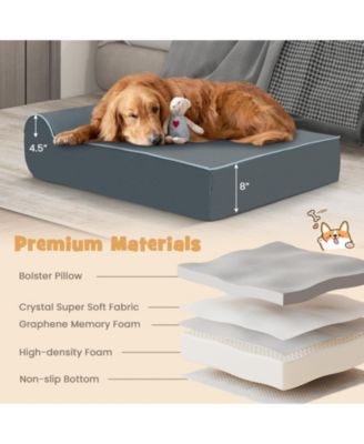 Orthopedic Dog Bed with Headrest and Removable Washable Cover-Grey