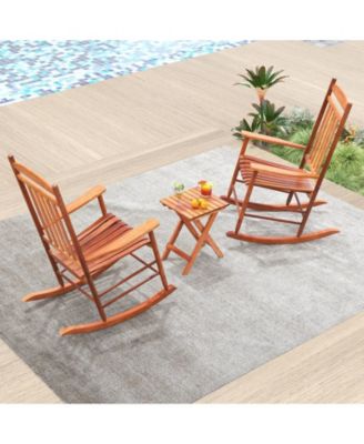 3-Piece Outdoor Rocking Bistro Set with Cushioned Chairs and Side Table