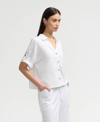 Women s Button Front Cropped Shirt