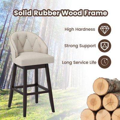 Mid Century Upholstered Bar Stools Set of 4 31'' Swivel Bar Height Bar Stools with Button-tufted Back