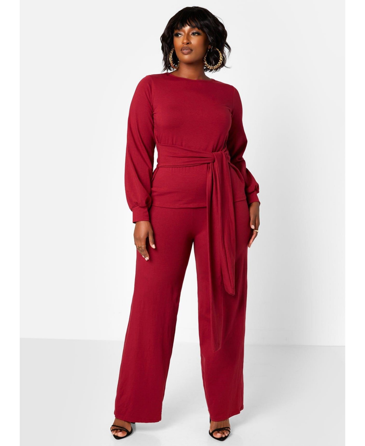 Plus Size Women's No Exceptions Cotton Wide Leg Pants - Red