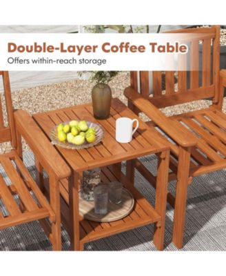 3 Piece Patio Bistro Table and Chairs Set with Umbrella Hole