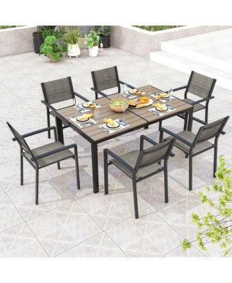 Patio Chair Set of 6 w/Breathable Fabric Seat & Heavy-Duty Metal Frame Armchairs