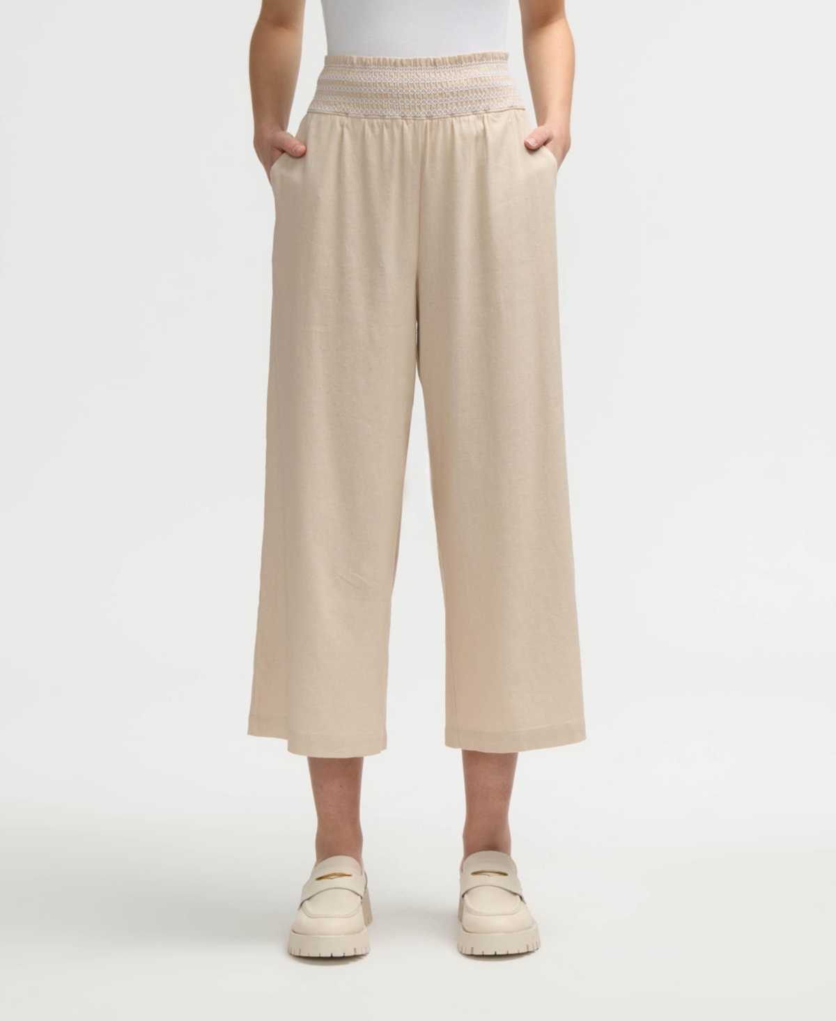 Women s Smocked Waist Cropped Pant - Sage