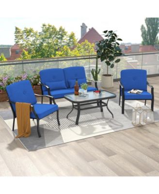 Outdoor Loveseat Chair Set with Coffee Table and Seat Back Cushions