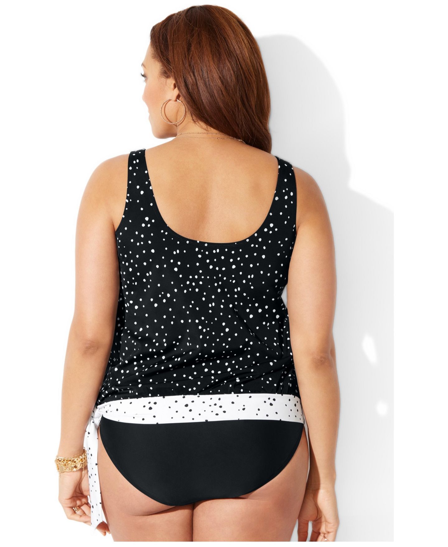 Верх бикини Tankini, на завязках — Swimsuits for All, цвет: Чёрный белый — фото 2
