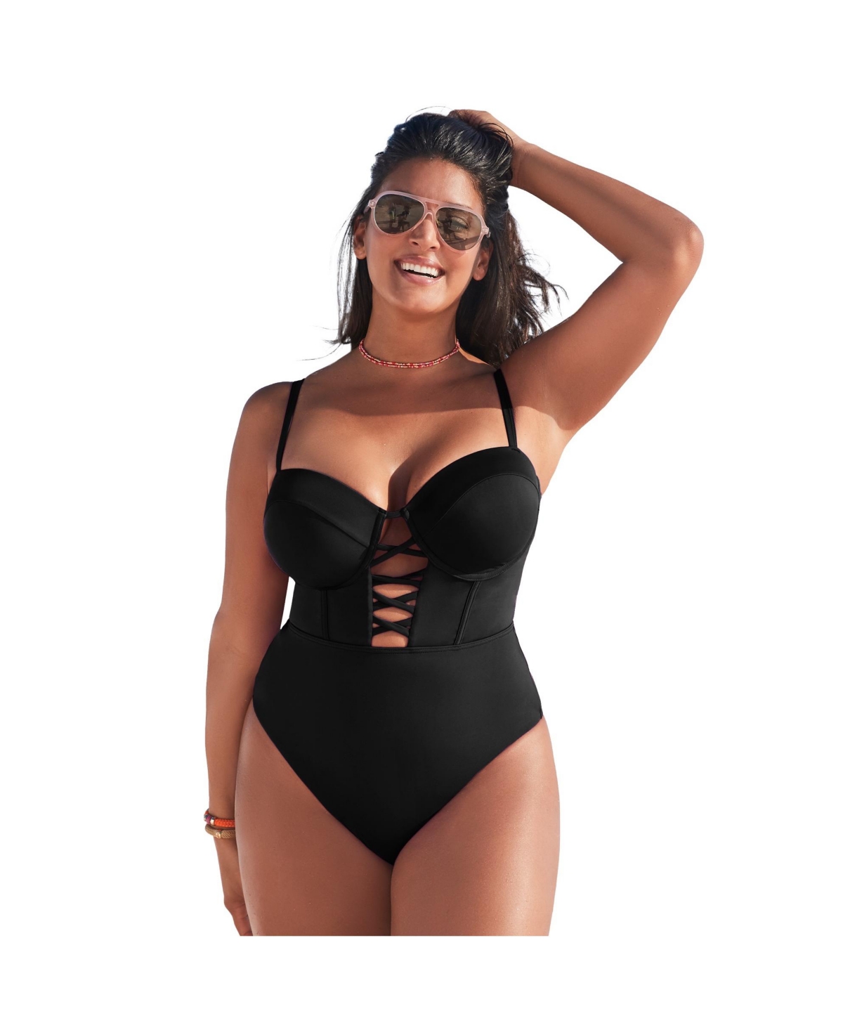 Women's Underwire Lace Up One Piece Swimsuit - Mediterranean