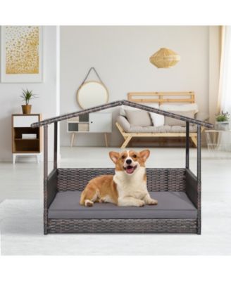 Wicker Outdoor Dog House with Weatherproof Roof