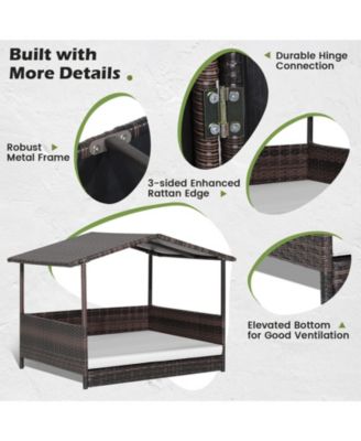 Wicker Outdoor Dog House with Weatherproof Roof